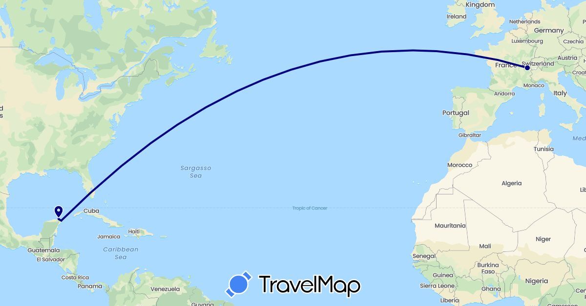 TravelMap itinerary: driving in Switzerland, Mexico (Europe, North America)